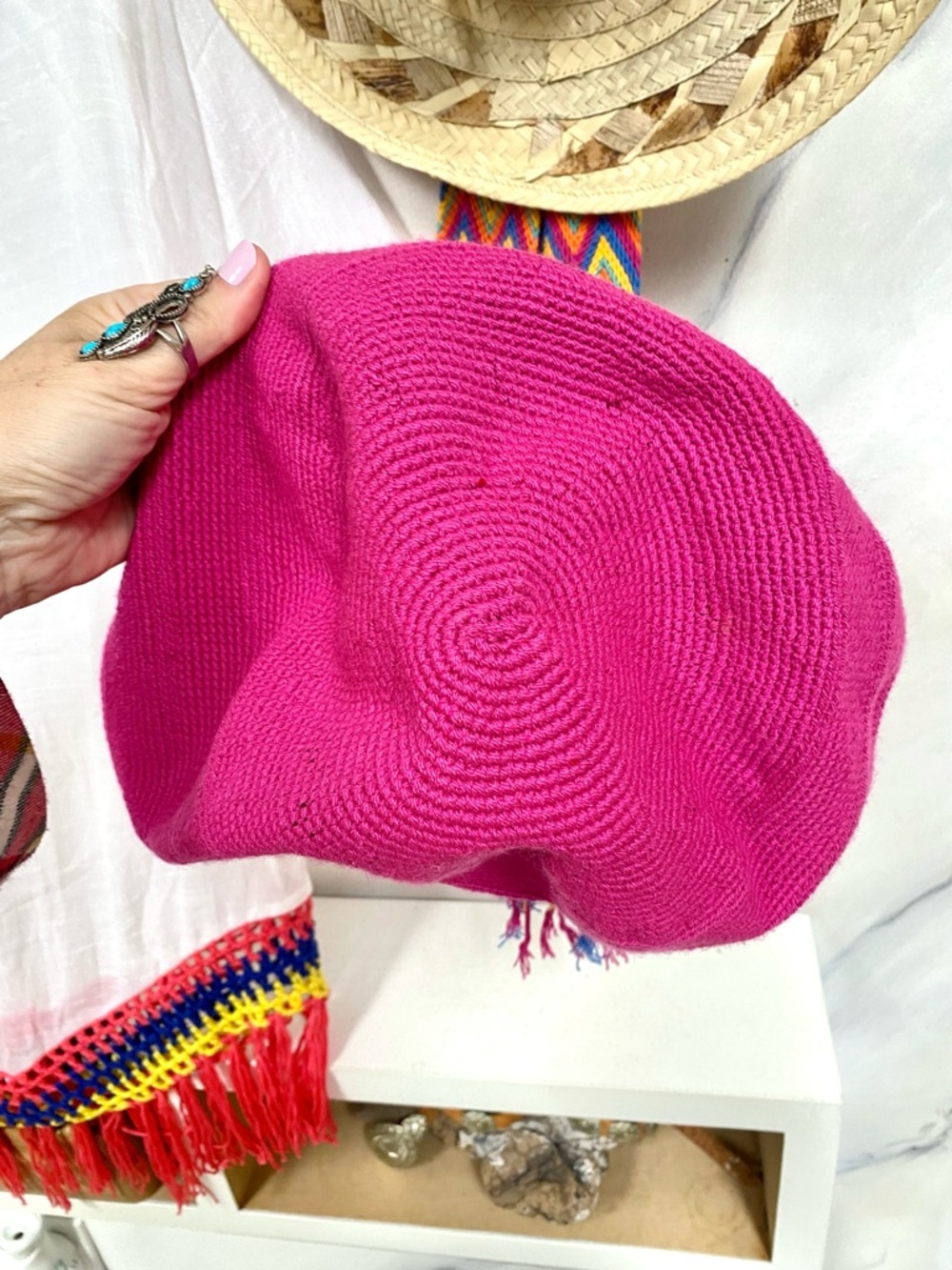 Artisan Fringe tassel hippy bucket bag with Gypsy resort vacay beach vibe - Picture 13 of 14